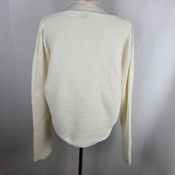 Vince Sweater Size Large White Cotton Rib-Knit Boat Neck Dolman Sleeve Ivory - Picture 5 of 10